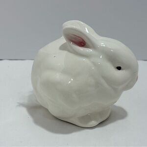 Glossy White Ceramic Bunny Figurine with Pink Ear Detail